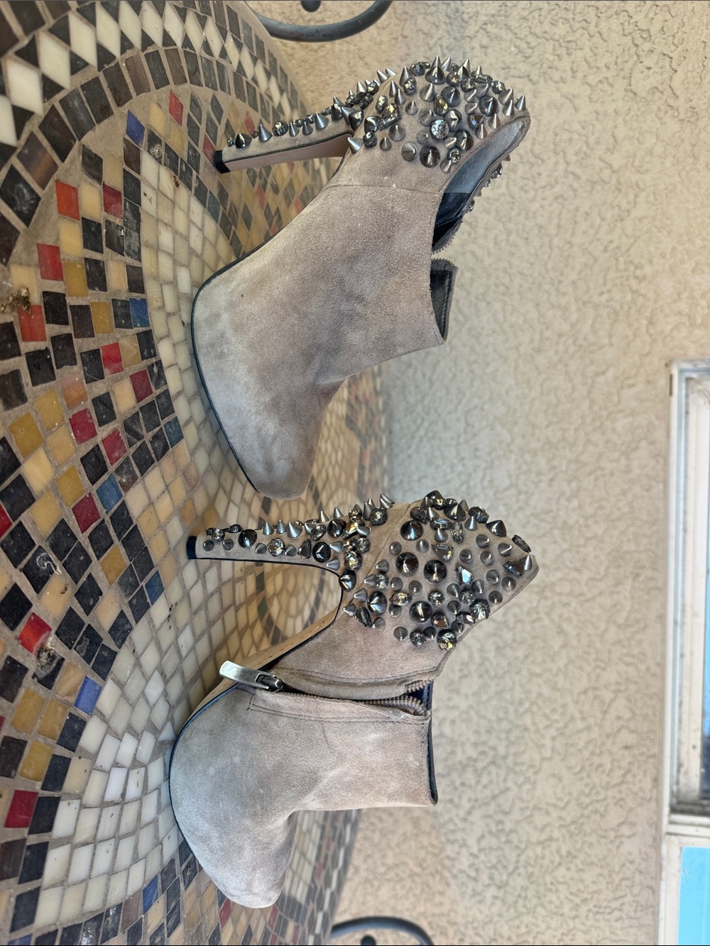 Sam Edelman Taupe Suede Studded High Heel Booties